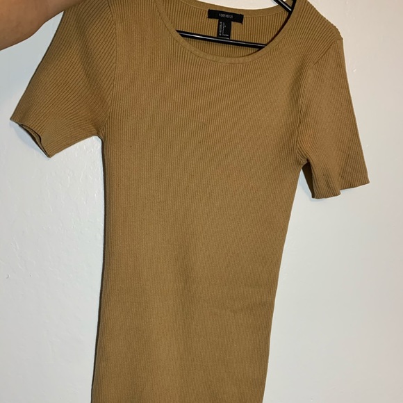 Tan Ribbed Body Con Midi Dress - Picture 1 of 3